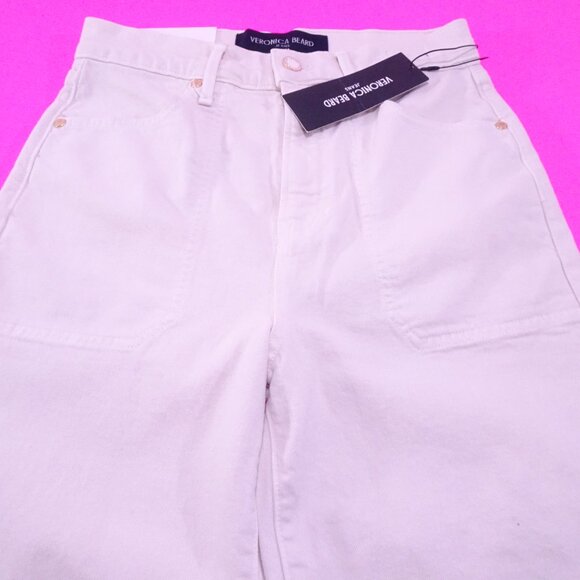 NWT 298 Veronica Beard Crosbie Cord Wide Leg Pants Jean Ecru Sz 27 NWT 298